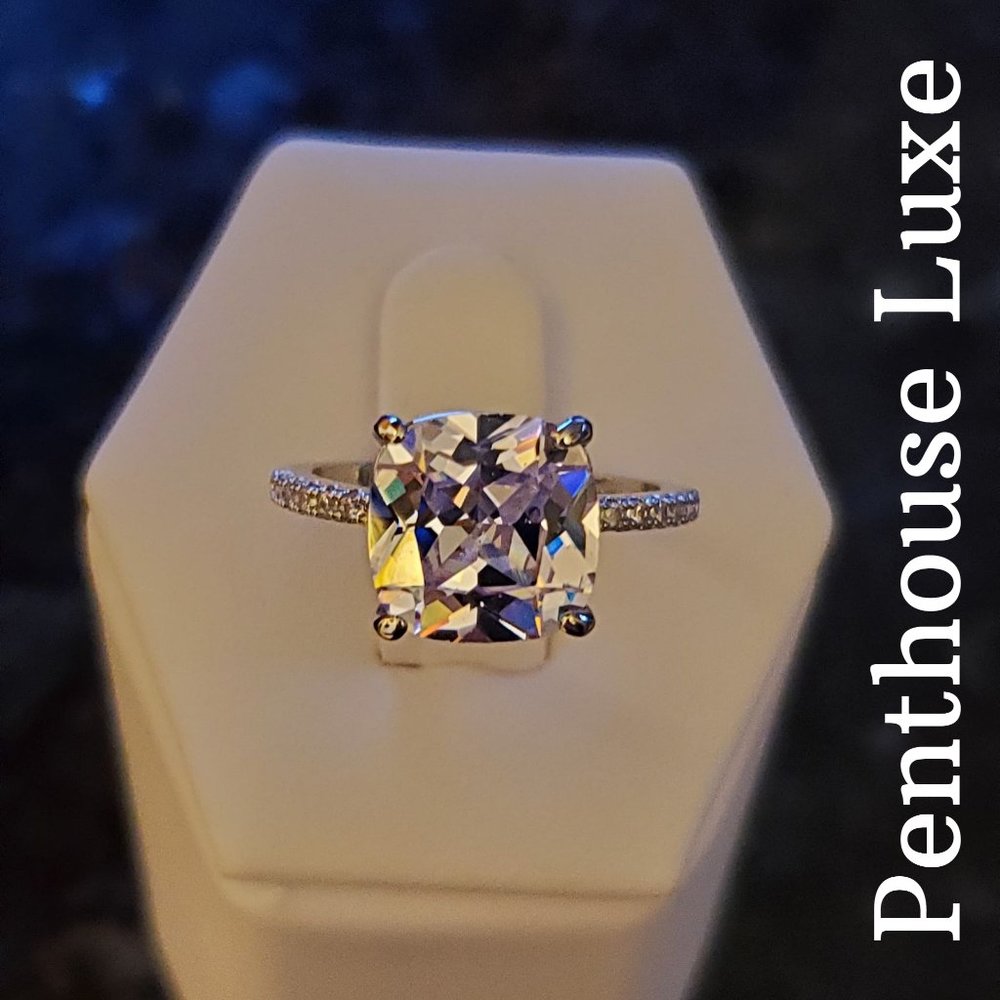 Huge Cushion Cut Silver Solitaire Ring